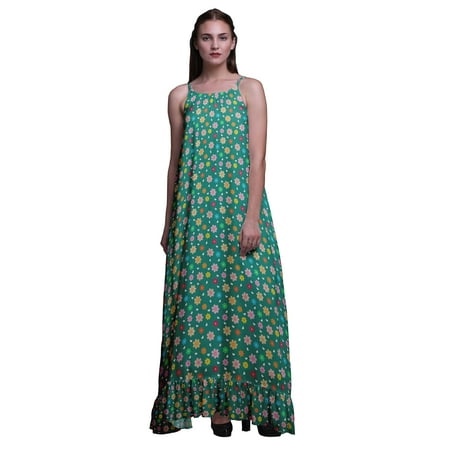 

Bimba Teal Blue Floral Dot Heart & Artistic Spaghetti Strap Womens Sleepwear Nightgown Ladies Nightwear Nursing Sleep Dress Small