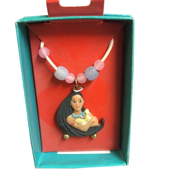 Disney Pocahontas 1990s New Old Stock Necklace/Ring Plastic Pocahontas Crossed Arms Necklace Gold Dot Earrings