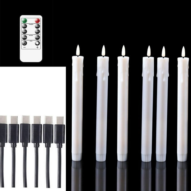 Velas cónicas LED recargables Datomarry de 25,5 cm, paquete de 6