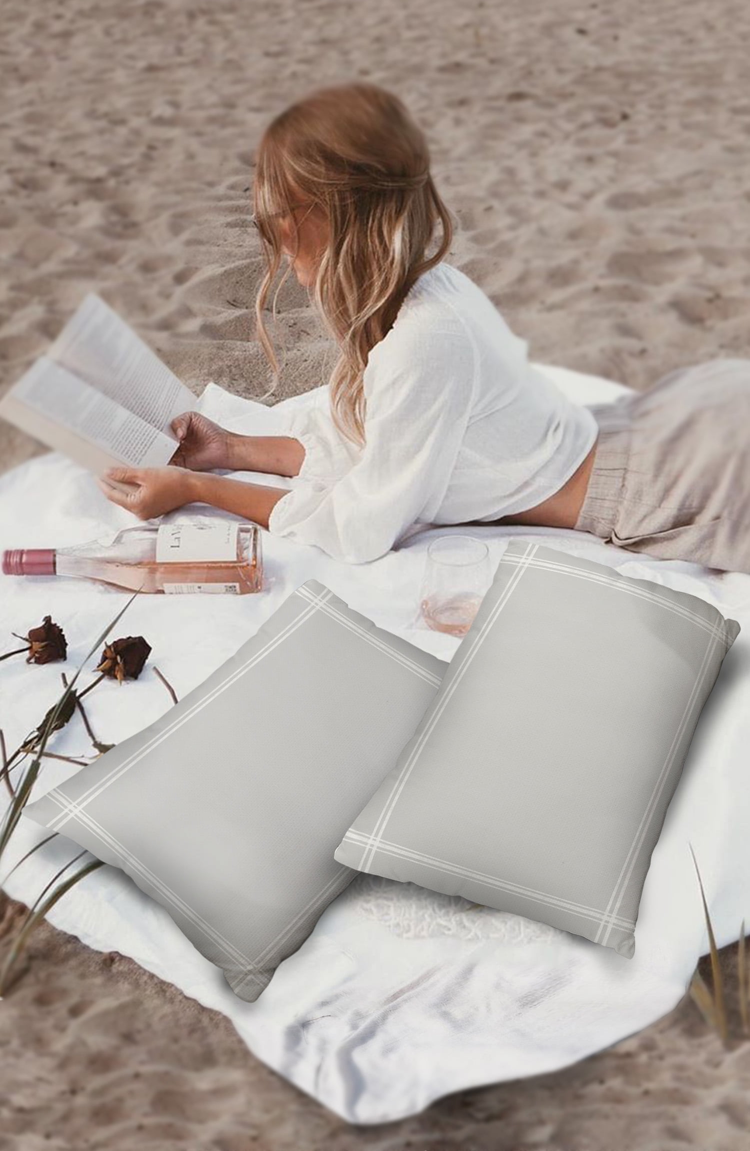 Pack of 2 Outdoor Pillow Covers, Solid Color Light Gray Waterproof Square Throw Pillowcase Cushion Decorative Pillow Covers for Couch Patio Tent, 20x12 in