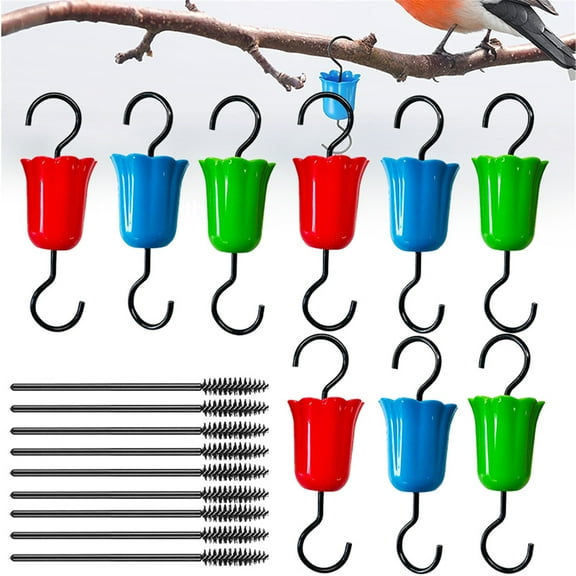 Elbourn 9Pcs Ant Moat Guard for Hummingbird Feeders Accessory Hooks , Flower Hummingbird Oriole Nectar Feeders Parts with Brushes9 Brushes