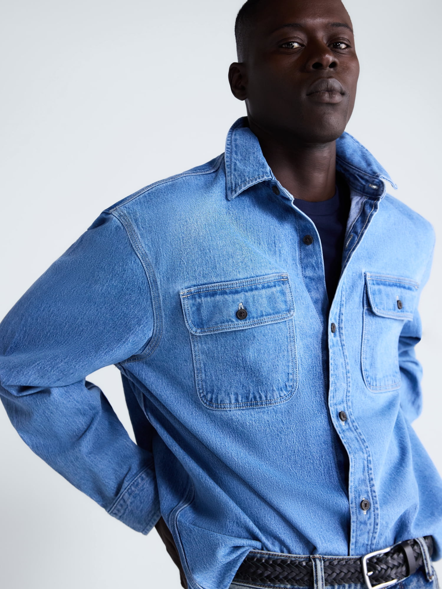 Free Assembly Men's Heavyweight Denim Shirt with Long Sleeves, Sizes S-2XL