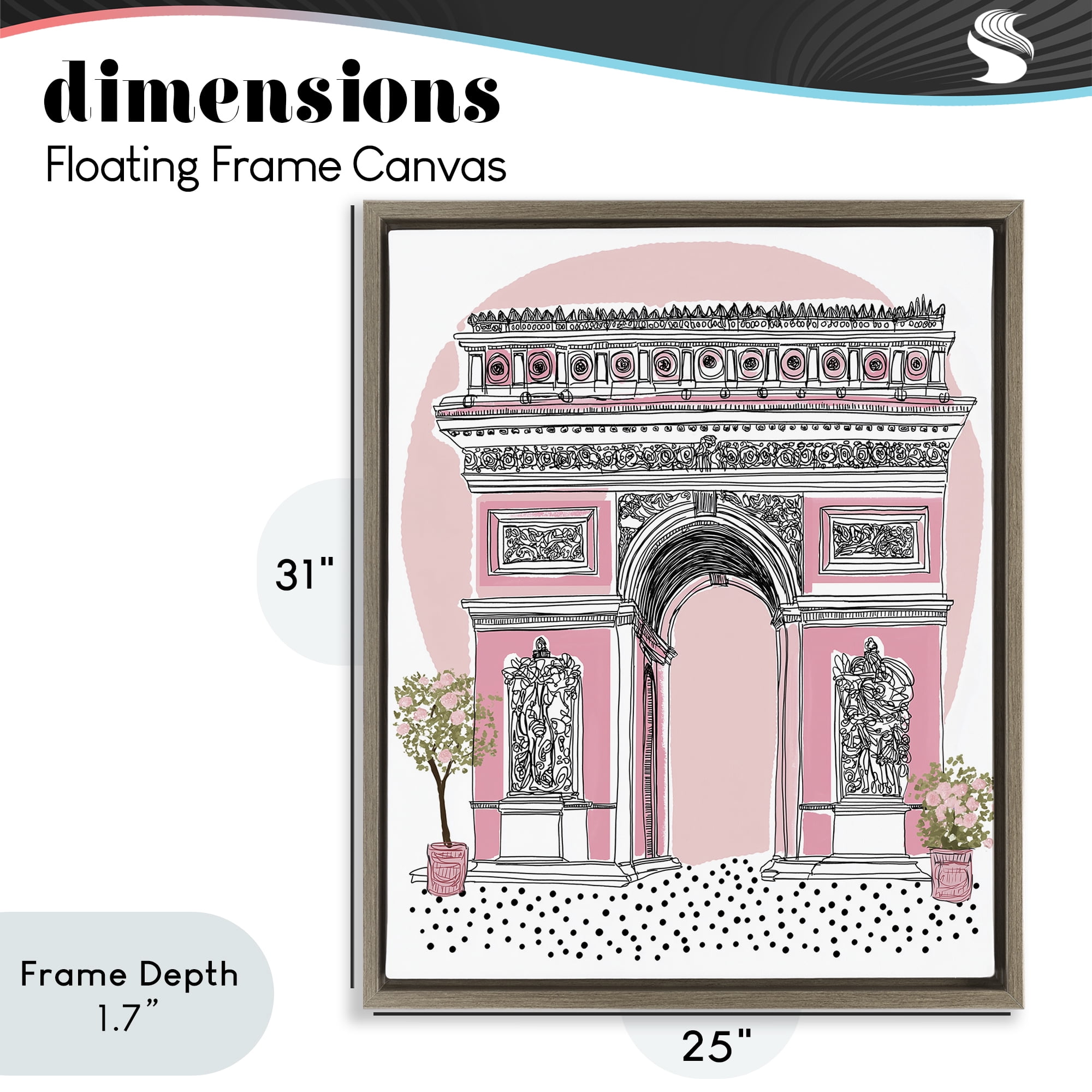 Stupell Industries Pink Neoclassical Archway Brown Framed Floater Canvas Wall Art, design by Jess Stempel