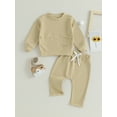 thumbnail image 2 of Bagilaanoe 2PCS Newborn Baby Girl Boy Long Pants Set Solid Color Long Sleeve Sweatshirt Pullover Tops + Drawstring Sweatpants 3M 6M 9M 12M 18M Infant Casual Sweatsuits, 2 of 8
