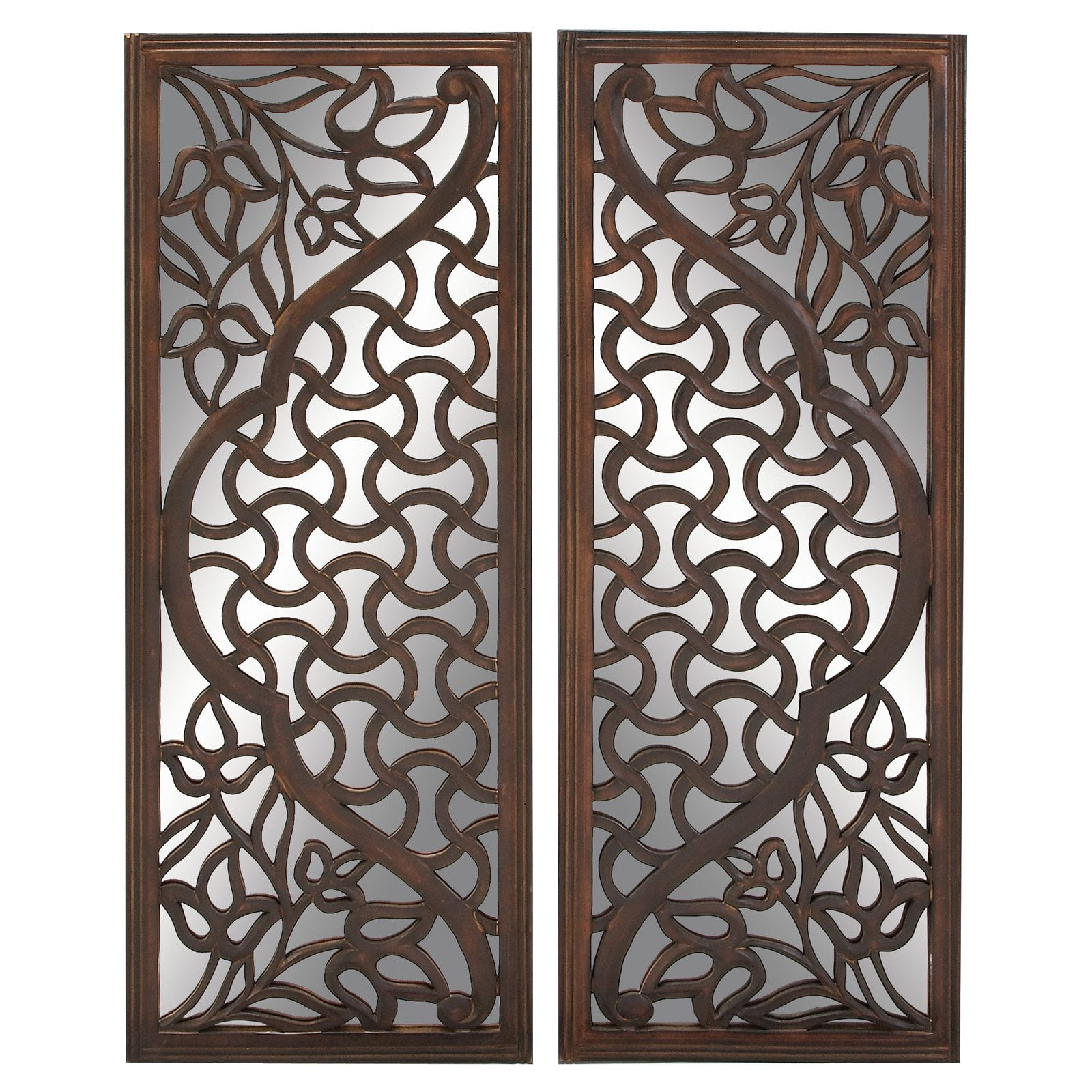 Decmode Wood Mirror Wall Panel, Set of 2, Brown