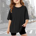 thumbnail image 2 of Girls Shirts Size 11-12 Short Sleeve Casual Round Neck Fashion Cute Print T-Shirt Soft and Comfortable Oversized Pullovers(Solid, A01-Black, 11-12 Years), 2 of 6