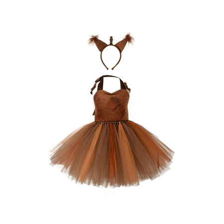 

Votuleazi Fun and Playful Squirrel Costume for Kids Patchwork Dress with Headband and Fluffy Tail