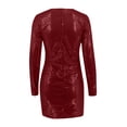 thumbnail image 5 of YMNXA Womens Dress Long Sleeve V Neck Solid Color Sequin Elegant Comfortable Dresses For Party Red Xl, 5 of 5