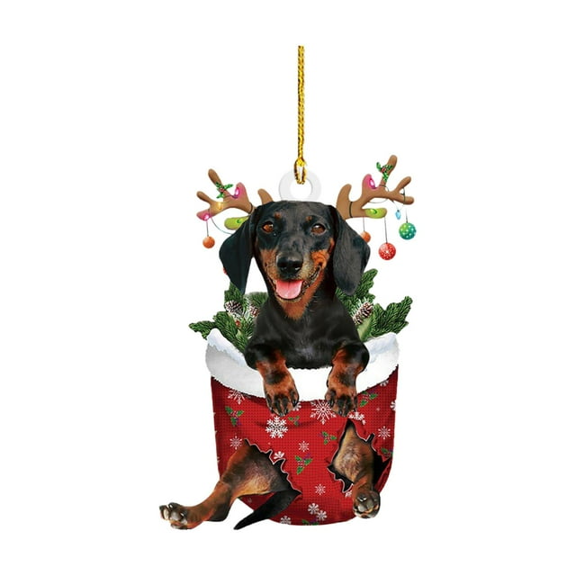 Adorno navideño para espejo retrovisor de coche con diseño de perro salchicha Estilo B