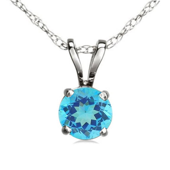 Dazzlingrock Collection 6 MM Round Blue Topaz Solitaire Pendant for Her| 14K White Gold