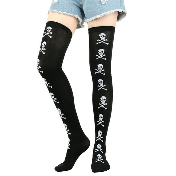 Namzi Halloween Thigh High Long Stockings Over Knee Stockings Cosplay Festival Socks ，Black Skull Head