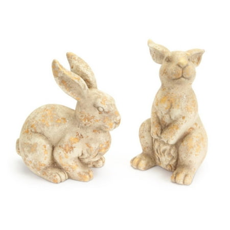 Set of 2 Beige Terracotta Bunny Rabbit Garden Statue 2-Piece Sets 11.5
