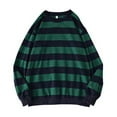 thumbnail image 2 of Ruziyoog Men Striped Baggy Long Sleeve Sweatshirt O Neck Lantern Sleeve Pullover Tops Lightweight T Shirt Tees Autumn Spring Army Green L, 2 of 4