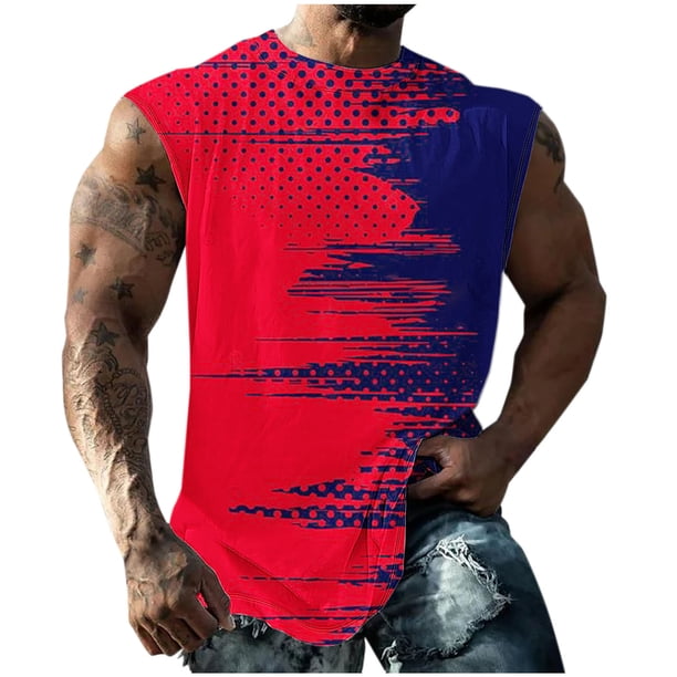 Hombres Moda Casual Impresión Suéter Cuello Redondo Deportes sin Mangas Tanque