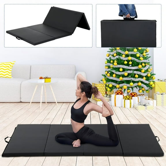 YRLLENSDAN,Yoga Mats Thick,Gymnastics Mats for Tumbling,Thick Workout Mat,Tumbling Mats for Kids,4 Folding Mat,for Household Use,Black