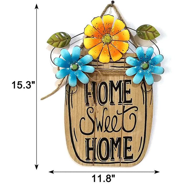 Home Sweet Home Letrero de madera rústica para colgar en la pared, letrero de bienvenida de flores para puerta delantera, letrero colgante decorativo, decoración de porche para el hogar. Afortunado Sencillez