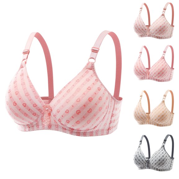 Bras for Women with Striped Pattern and Heart Print, Comfortable Womens Bras with Adjustable Straps, Sexy Lingerie for Daily Support, Stylish Sweet Soft Cup Bra