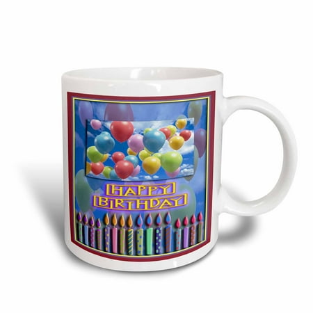 Birthday Mugs 3dRose Balloons and Candles, Happy Birthday, Ceramic Mug, 15-ounce ()