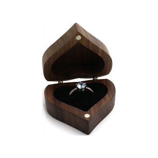 Caja de madera para anillos de boda en forma de corazón (anillo no incluido), caja para anillos de compromiso Caja para anillos vintage con anillo de boda magnético Caja para anillos de propuesta a j
