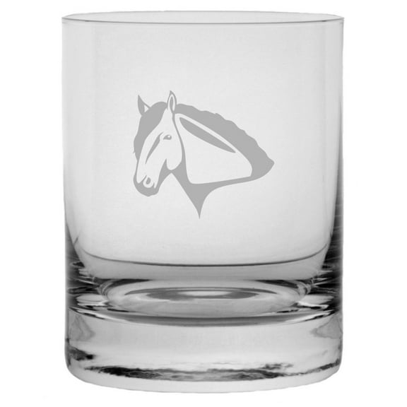 Percheron Face Horse Themed Etched 10.25oz Crystal Rocks Whisky Glass