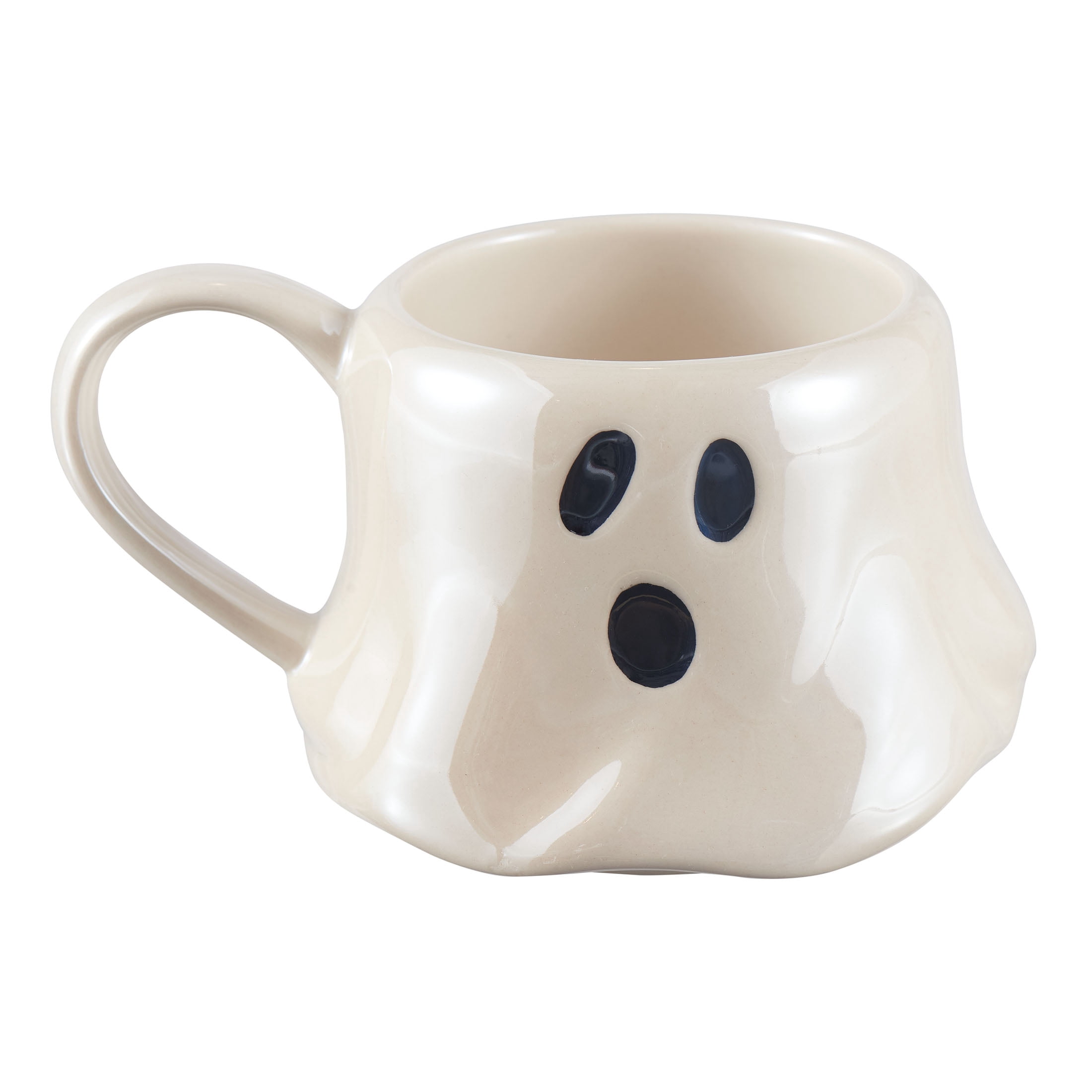 Halloween 13-Ounce White Ghost Stoneware Stackable Mug Set with Iron Rack, by Way To Celebrate