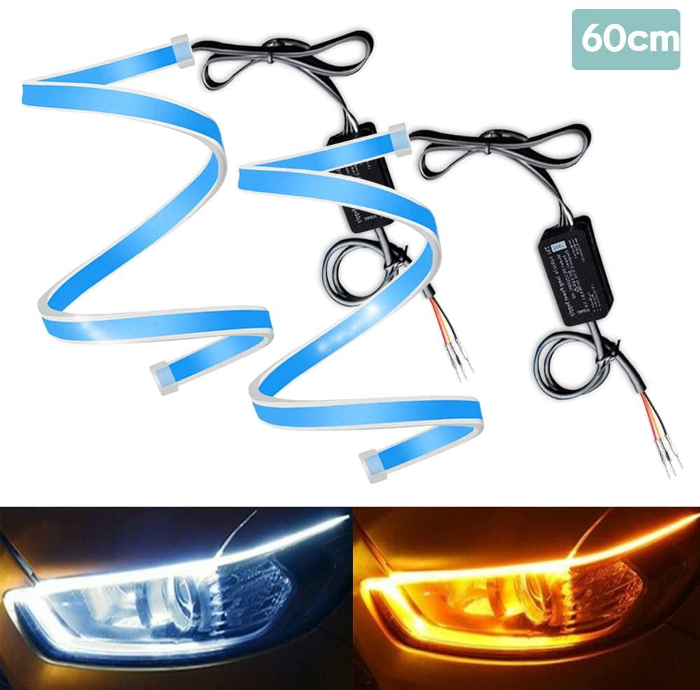 2x Switchback Flowing LED Strip Light Sequential Turn Signal Headlight DRL Amber 