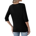 thumbnail image 4 of Qwertyu Womens Tops 3/4 Length Sleeve V Neck Loose Casual Button T Shirts Summer Basic Tees Black S, 4 of 5