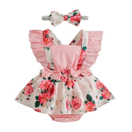 

fvwitlyh Girls Jumpsuits & Rompers Long Sleeve Girls Ruffles Fly Sleeve Floral Printed Romper Bowknot Backless Little Girl Clothes 18 Months