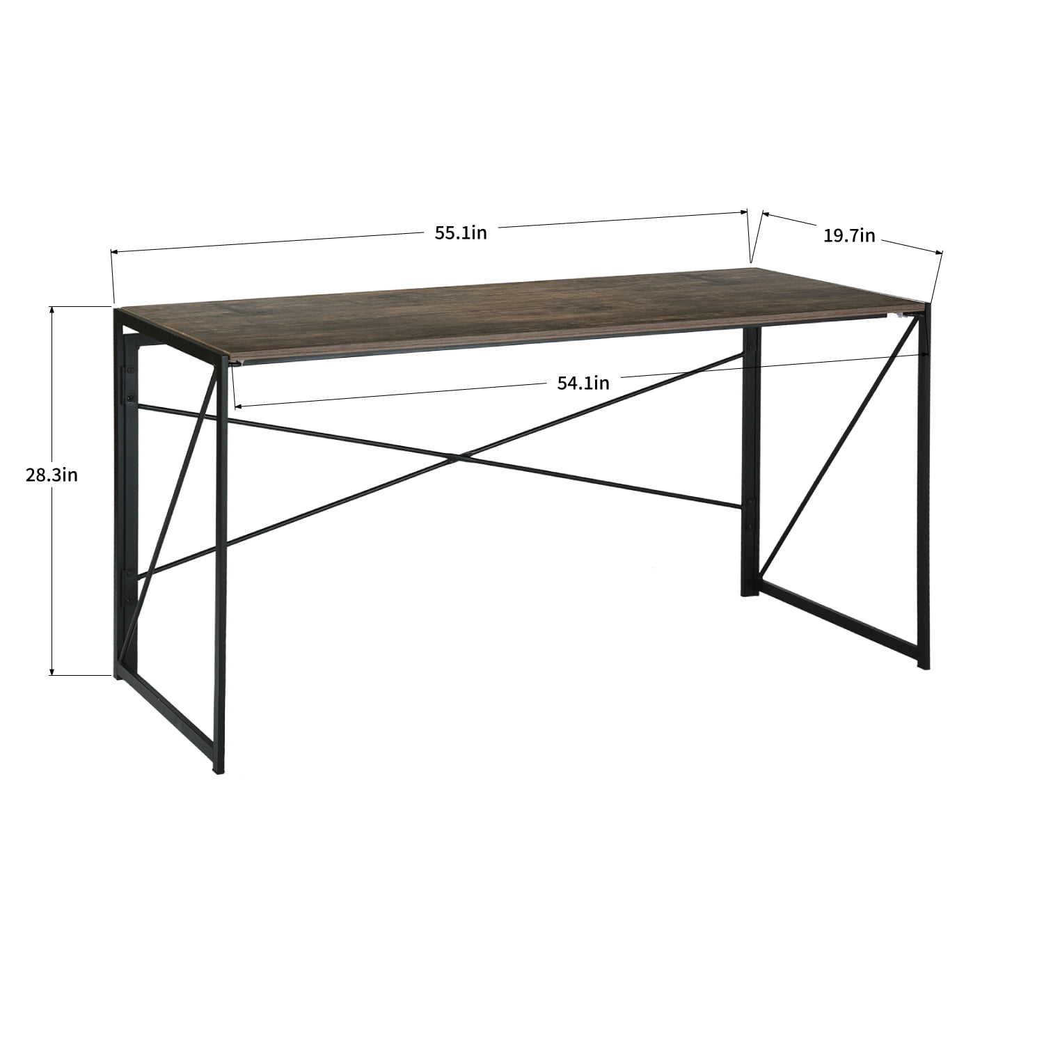 Homy Casa 55″ Folding Craft and Work Table, Industrial Wood Desk for Home Office, Sewing, DIY, Brown