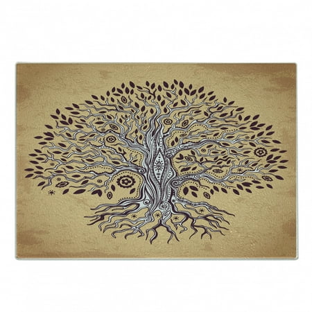 

Tree of Life Cutting Board Vintage Inspired Modern Graphic of an Aged Plant Swirling Branches Print Decorative Tempered Glass Cutting and Serving Board Small Size Cream Brown by Ambesonne
