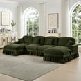 thumbnail image 2 of Newest Classic U Shape 4 Seater Modular Sectional Sofa Couch,Flared Arms,Removable Ruffles Pleats Skirts,Spindle Legs, Chenille Deep Seat Cloud Sofa,Movable Ottomans, Green, 2 of 20