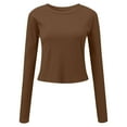 thumbnail image 6 of kaprioy Womens Long Sleeve Stretch Crewneck Ribbed T-Shirt Slim Fit Casual Basic Tops Coffee, XL, 6 of 7