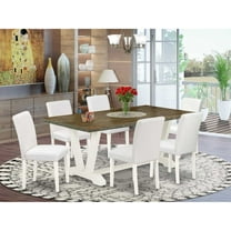 East West Furniture V-Style 7-piece Wood Dining Set in White/Distressed Brown