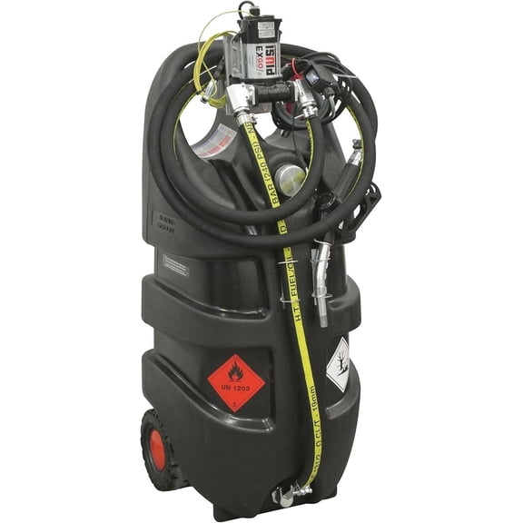 AM-TANK Portable 29 gal Gas Fuel Tank Caddy with 12V Ex-Proof pump, Fuel Storage Can On-Wheels for Cars, Lawn Mowers, ATVs, Boats, 10ft antistatic hose, UL Automatic Nozzle