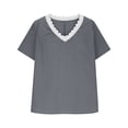 thumbnail image 4 of TEAJOPSUU Women's 100% Cotton Tops Short Sleeve Lace Tirm V Neck T Shirts Casual Loose Fit Summer Blouses Gray, 4 of 6