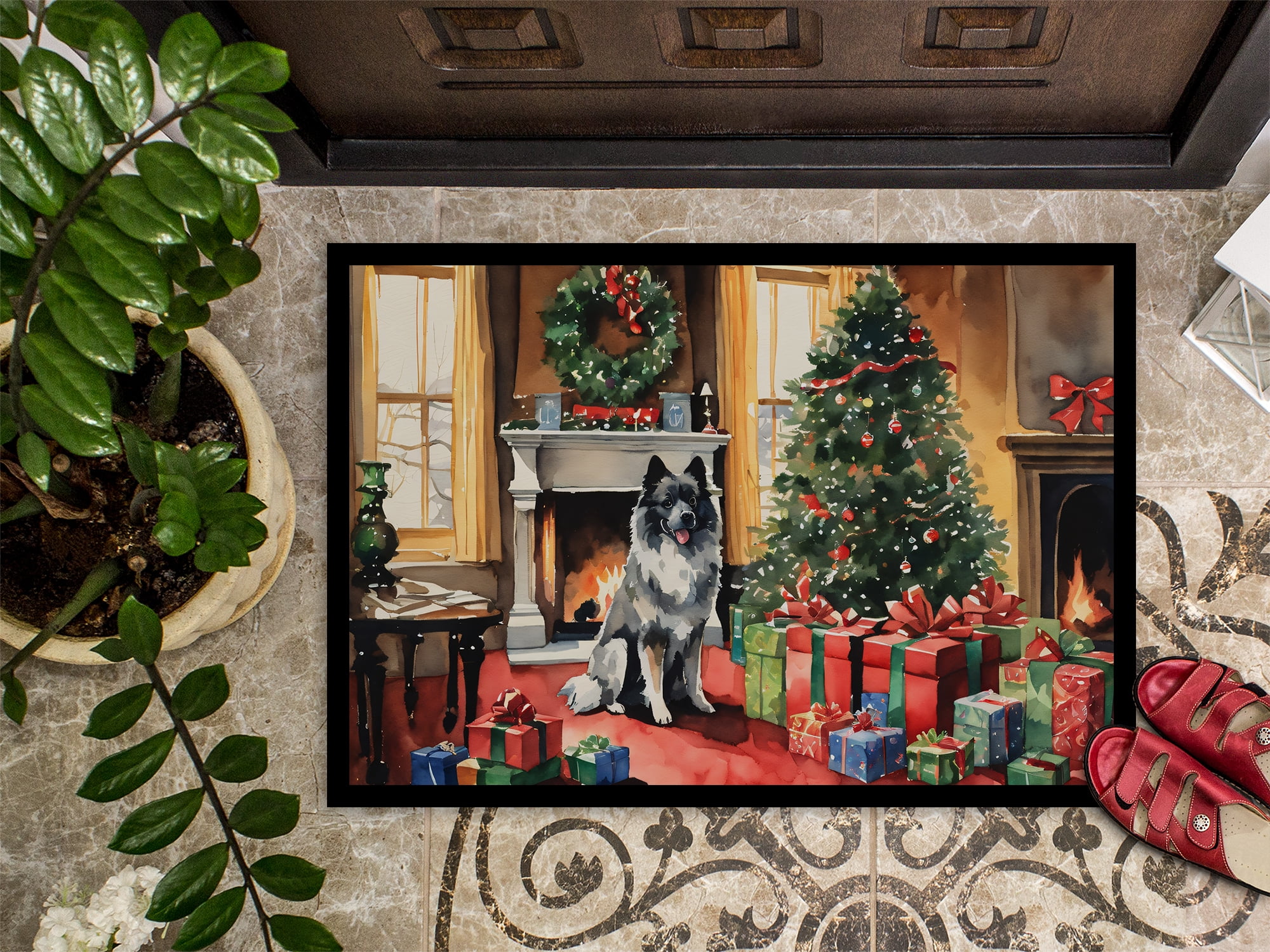 Carolines Treasures DAC2690JMAT 0.15 x 24 x 36 in. Keeshond Cozy Christmas Doormat