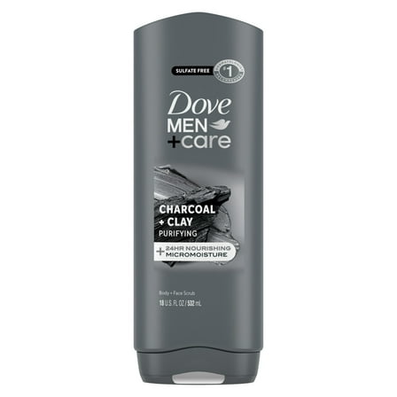 Dove Men+Care Purifying Hydrating Face & Body Wash for Men Charcoal & Clay, 18 oz