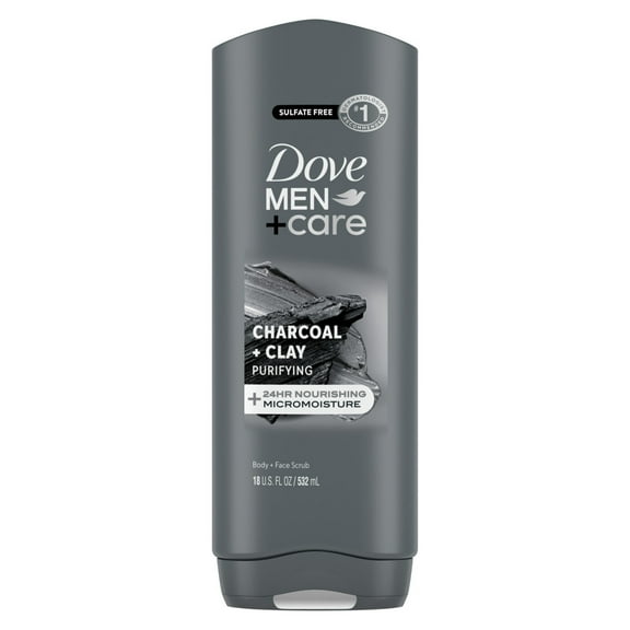 Dove Men+Care Purifying Hydrating Face & Body Wash for Men Charcoal & Clay, 18 oz