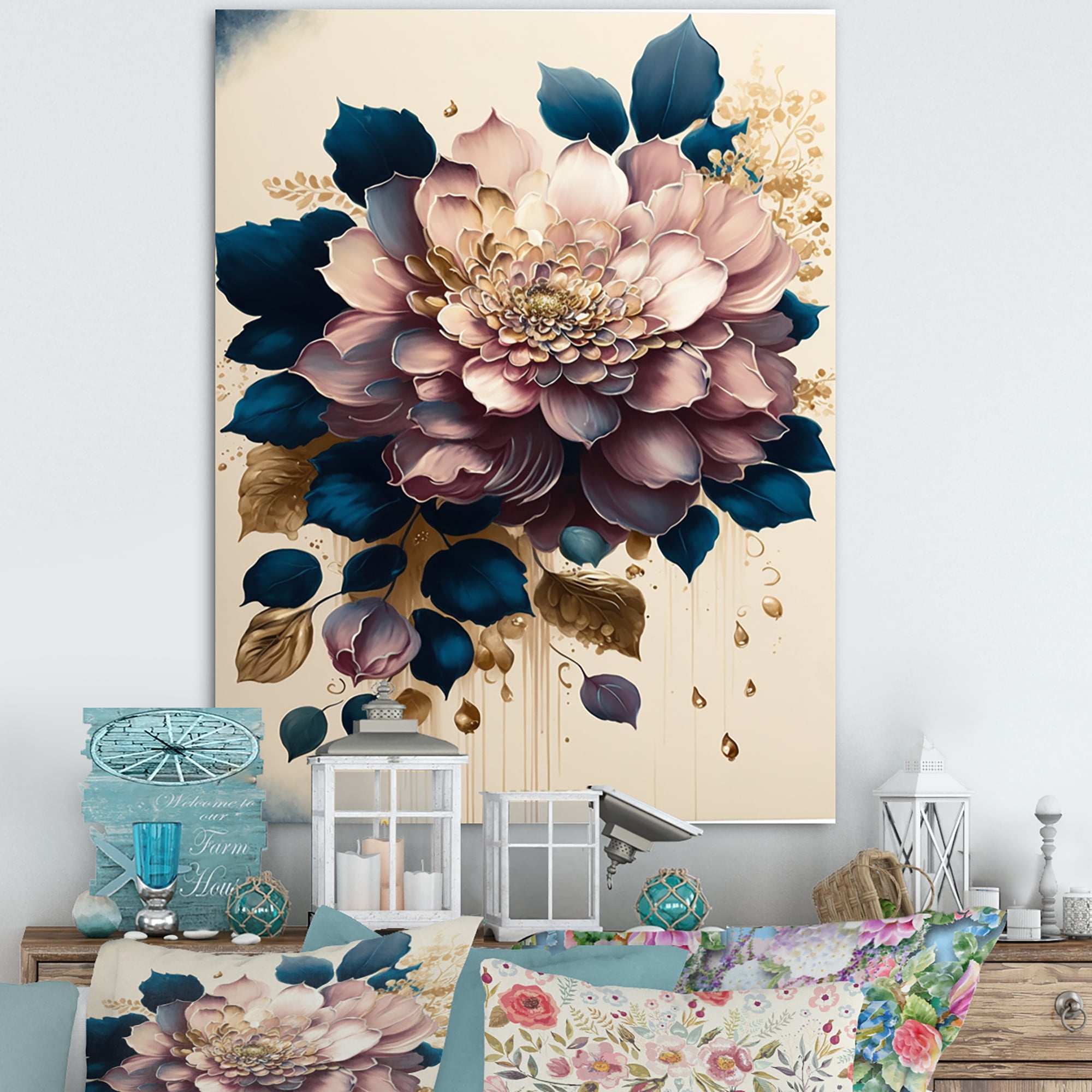 Designart Deep Pink Dahlia Floral Design I Canvas Wall Art