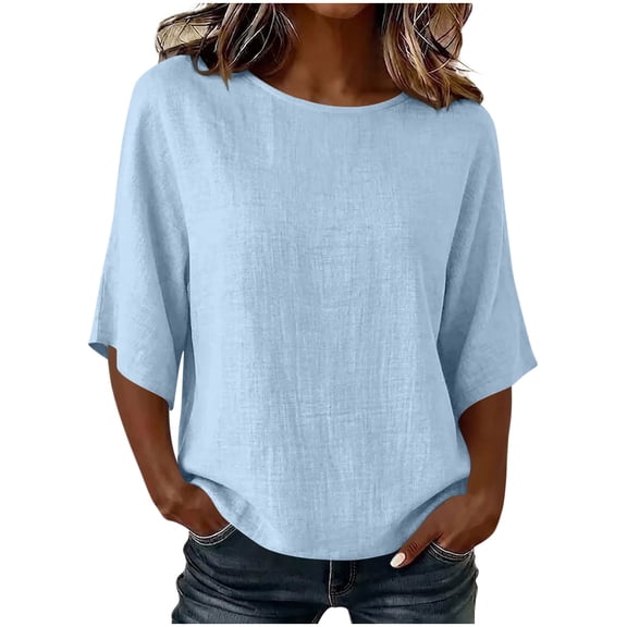 Cotton Linen Boatneck Elegant Tops for Women Trendy Elbow Sleeve Outdoor Tee for 2026 Loose Fit Vacation Casual Summer Outfits