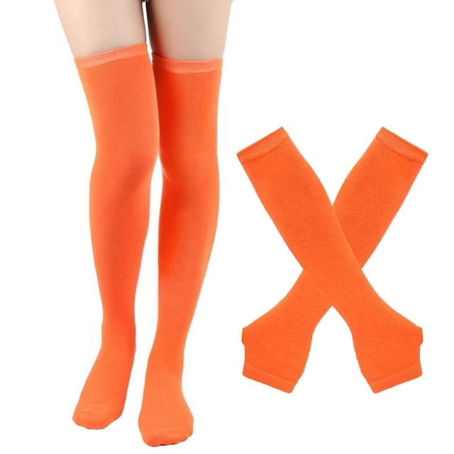 Bas Orange Bas Rayés Gants Hauts pour Femmes Chaussettes Chaussettes d'Halloween Chaussettes