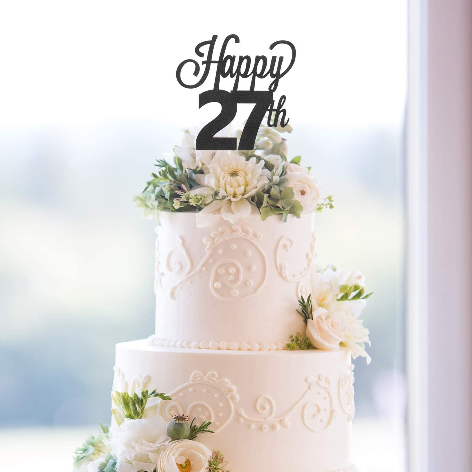 LINGTEER Happy 27th Birthday Silver Rhinestone Cake Topper - Cheers to |  NineLife - United Kingdom