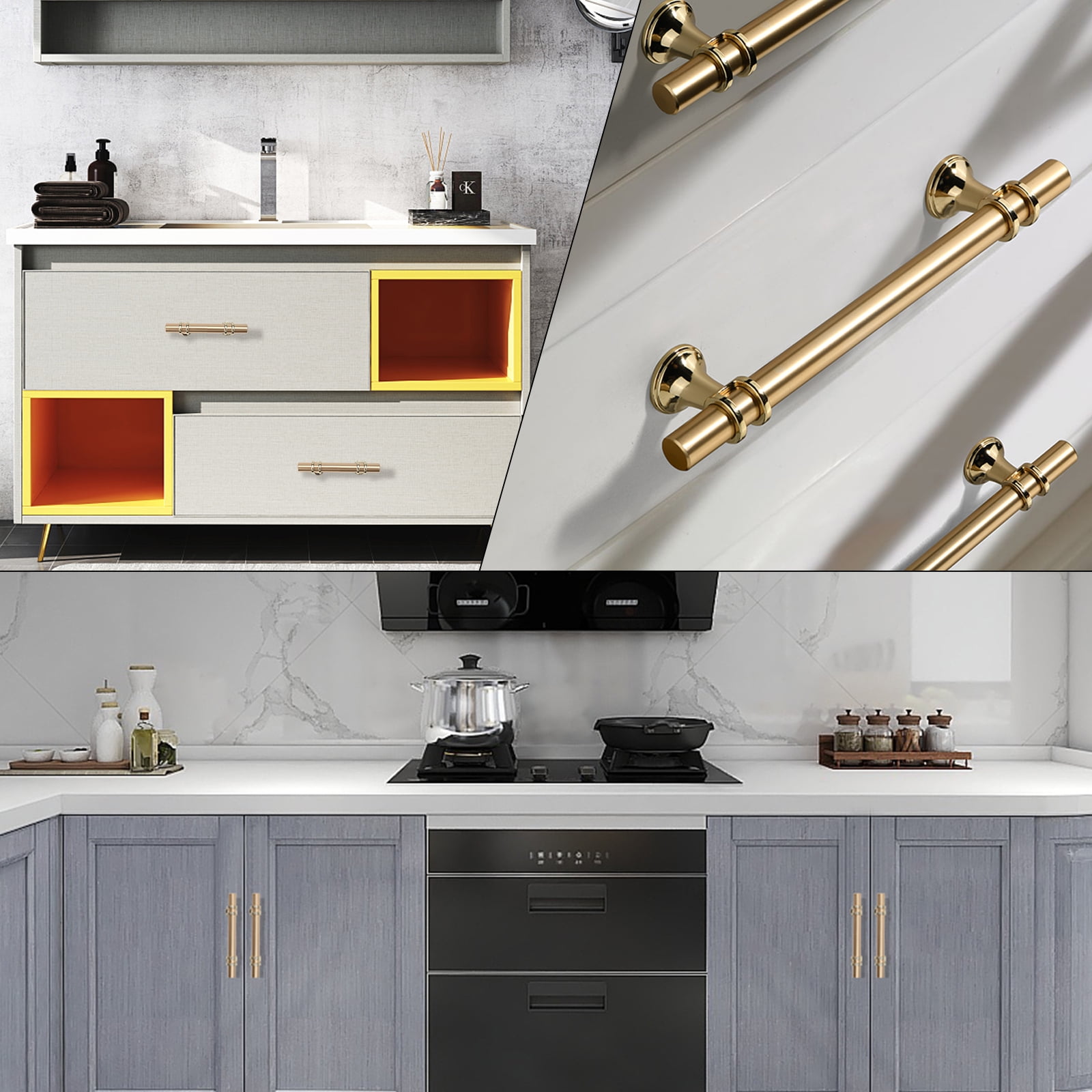 Homdiy 15Pack Gold Cabinet Pulls Brushed Brass Hardware Cabinet Handles Gold Drawer Pulls for Kitchen Cabinets, Dresser Drawers, 5inch Hole Center