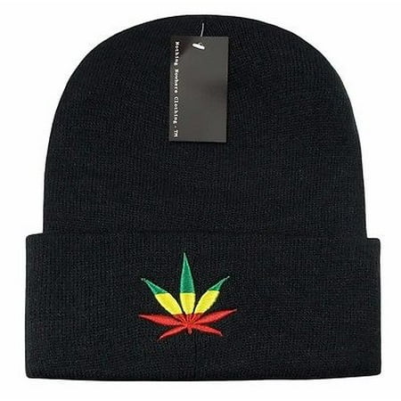 Black Rasta Weed Leaf Pot Cannabis Marijuana Cuffed Beanie Beanies Cap Hat