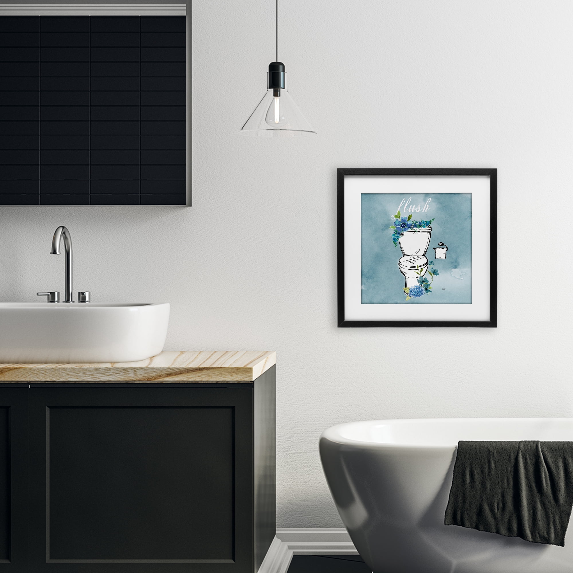Stupell Industries Floral Bathroom Rules Flush Black Framed Print Under Glass, design by Nan