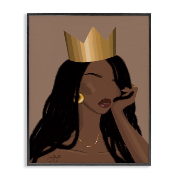 Stupell Industries Glam Regal Crowned Woman Black Framed Giclee Art, 11 x 14, by Sierra Siler