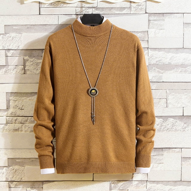 jsaierl Chandails pour Hommes Tricot Col Rond Extensible Haut Uni Manches Longues Habillé Décontracté Classique Chandail