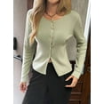 thumbnail image 5 of Women'S Vacation Button Cardigan Long Sleeve Knit Top Business Casual Round Neck Slim Fit Jacket Shirt Green M, 5 of 8