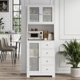 thumbnail image 6 of Homfa 64.1'' Kitchen Pantry with Microwave Shelf, 4 Drawers Storage Cabinets with Glass Door for Dining Room, White, 6 of 12