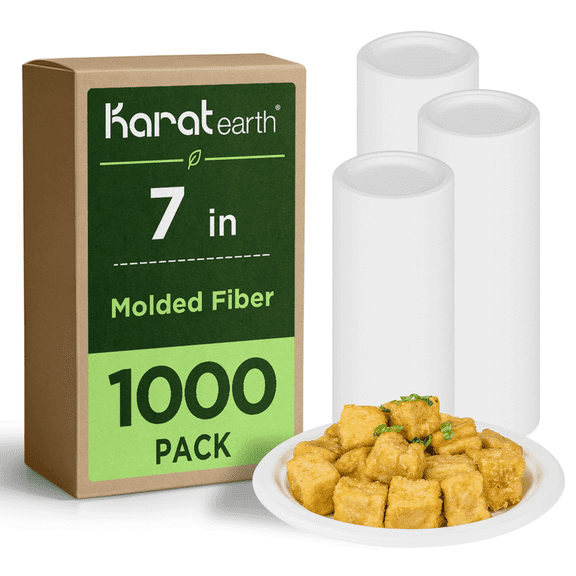 Karat Earth 7'' Paper Round Plates, Molded Fiber, White - 1,000 pcs